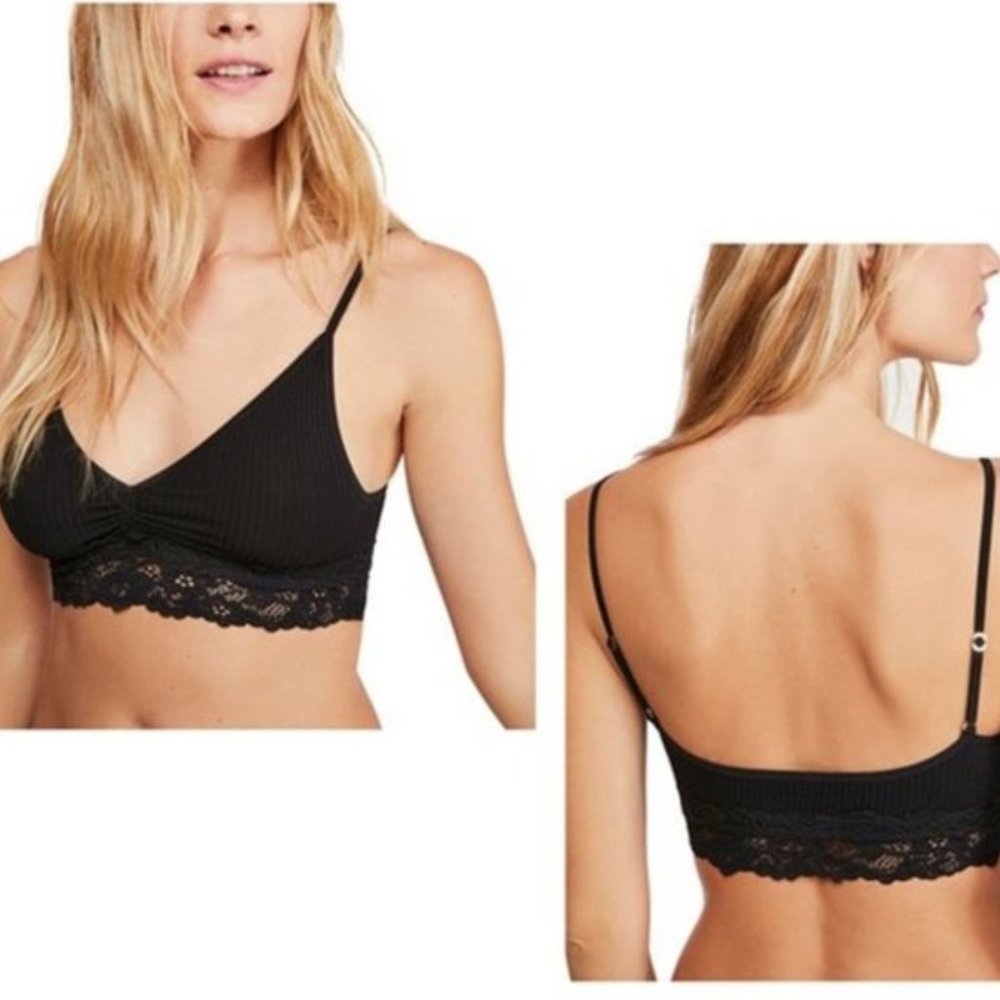 New Free People black LACE TRIM BRALETTE Bra